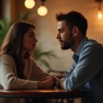 Die Vorteile der Nutzung von Sex-Dating-Sites Ein Paar führt ein ernstes Gespräch in einem gemütlichen Café