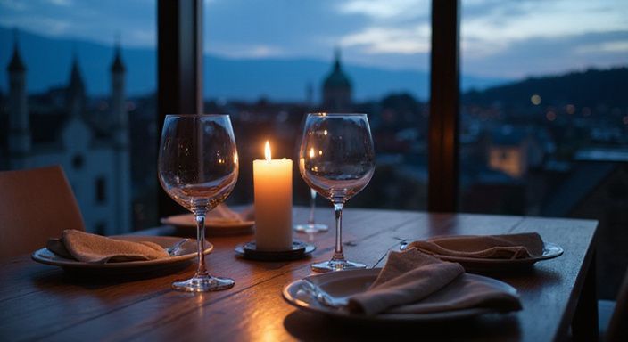 Ein romantisches Abendessen mit Kerzenlicht und Blick auf Salzburg