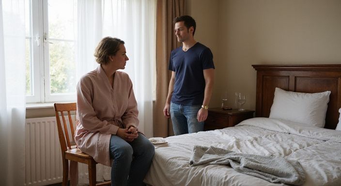Ein ernsthaftes Gespräch über Reife Cougars Sexdates zwischen einer Frau und einem jungen Mann.