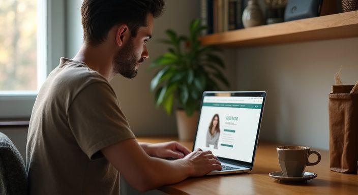 Eine Person arbeitet konzentriert an ihrem Laptop in einem heimischen Büro. Eine Person arbeitet konzentriert an ihrem Laptop und suche sexkontakt in Graz.