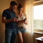 Geheimer Sexkontakt: So findest du diskrete Treffen in deiner Nähe Ein Paar in einem Hotelzimmer nutzt Smartphones und zeigt Intimität