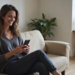 Sexdate älteren Frauen: So findest du reife Damen für leidenschaftliche Treffen Eine Frau in bequemer Kleidung lächelt beim Lesen einer Nachrichten App