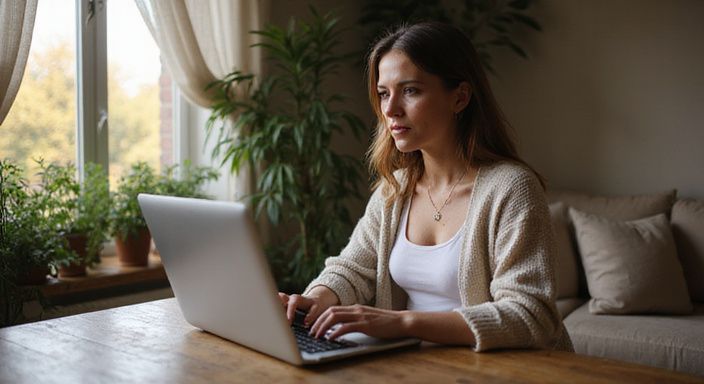 Eine Frau sitzt am Schreibtisch und suche erotisch kontakt in Österreich.
