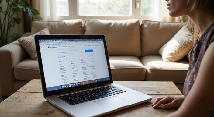 Ein gemütliches Wohnzimmer mit Laptop und einladender Couch.