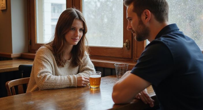 Ein Paar teilt einen intimen Moment an einer Bar in Eisenstadt
