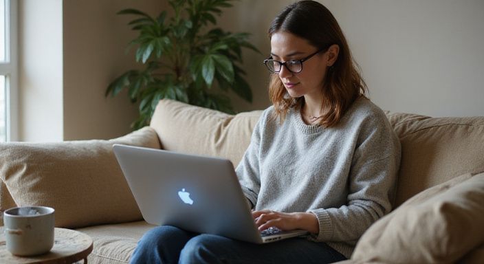 Eine Frau sitzt entspannt auf einem Sofa und suche sexkontakt in Klagenfurt.