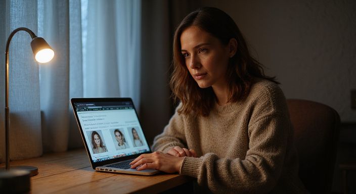Eine Frau arbeitet konzentriert an ihrem Laptop in einem ruhigen Raum. Eine Frau arbeitet konzentriert an ihrem Laptop in einem ruhigen Raum und suche sexkontakt in Linz.