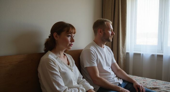 Ein Paar diskutiert entspannt über Safer Sex in einem Hotelzimmer. Ein Paar diskutiert entspannt über Safer Sex in einem Hotelzimmer.