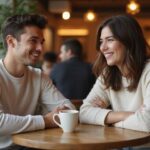 Flirten mit Frauen: Die besten Tipps für Männer und Frauen Zwei Erwachsene genießen ein Gespräch in einem belebten Café