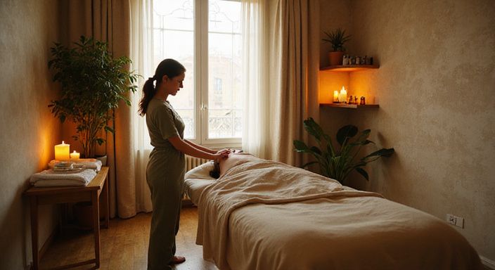 Ein einladendes Massagestudio mit professioneller Therapeutin und entspannter Atmosphäre.