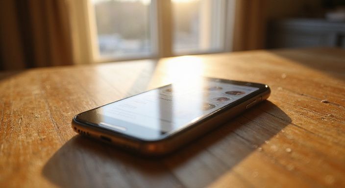 Ein modernes Smartphone liegt auf einem Holztablett mit Kontakten. Ein modernes Smartphone liegt auf einem Holztablett mit Kontakten.