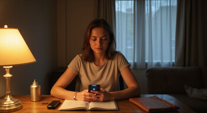 Eine Frau schaut sich eine Dating-App auf ihrem Smartphone an.