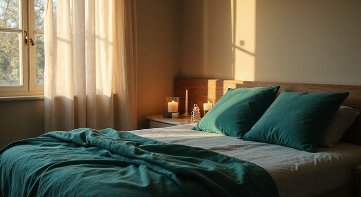 Ein stilvolles Schlafzimmer mit hochwertiger Bettwäsche und eleganten Möbeln. Ein stilvolles Schlafzimmer mit hochwertiger Bettwäsche und eleganten Möbeln.