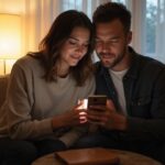 Warum immer mehr Paare auf Sex-Dating- setzen Ein Paar sitzt nah beieinander und schaut gemeinsam auf ein Smartphone