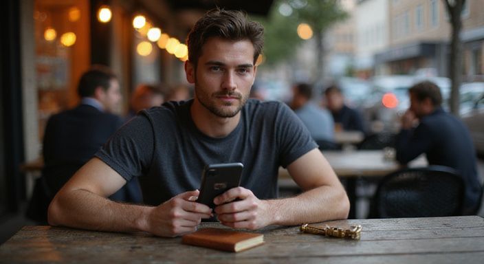 Eine nachdenkliche Person sitzt allein in einem Café. Eine nachdenkliche Person sitzt allein in einem Café und suche Sexkontakt in Feldkirch.